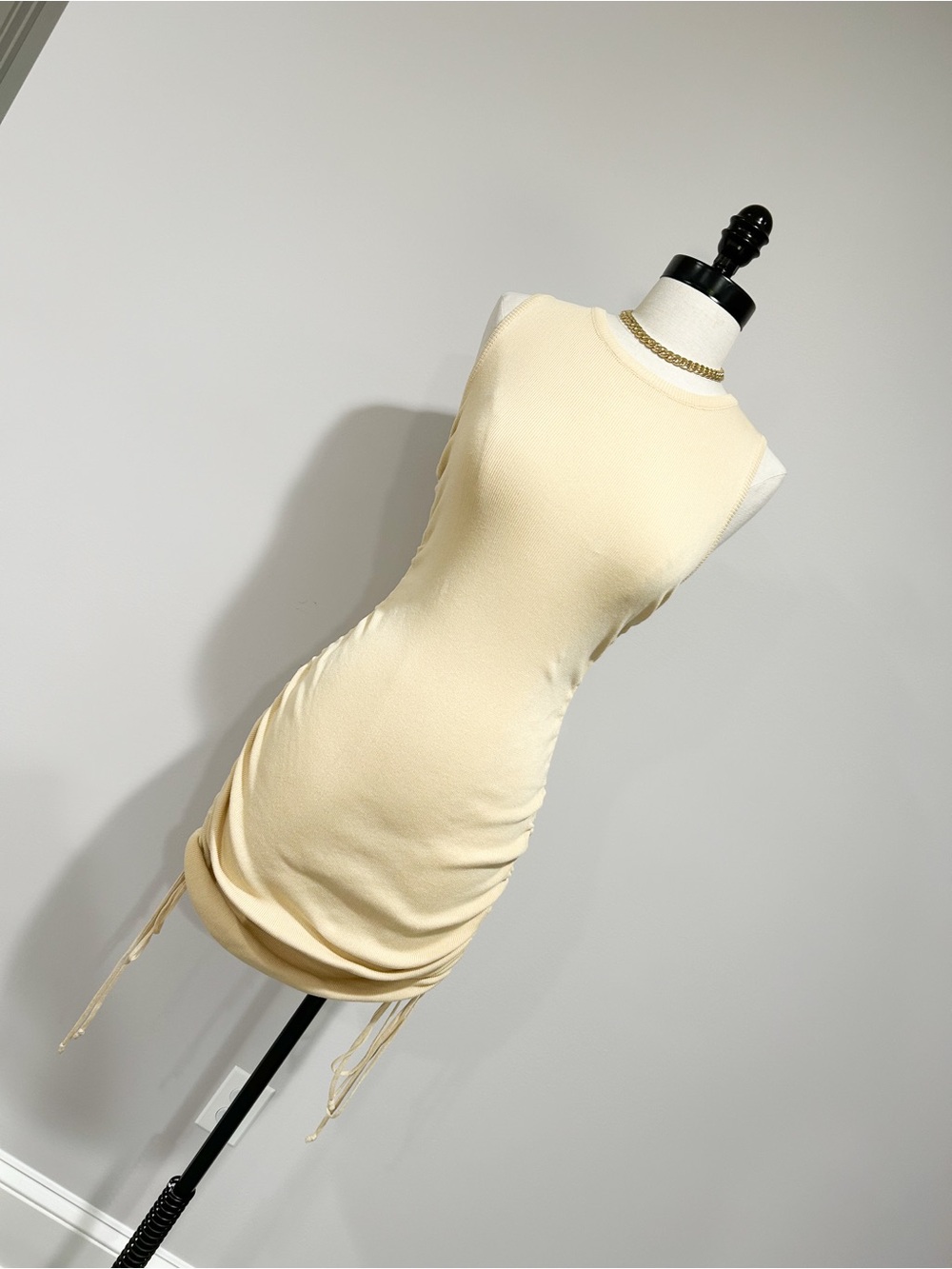 Lioness Cream Sleeveless Ruched Bodycon Dress